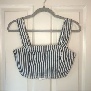 NWT Zara white navy denim stripe wide strap side zip cotton crop top size S